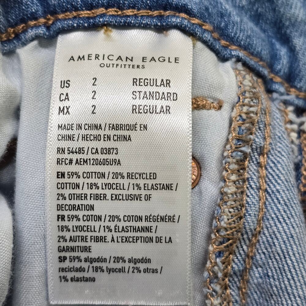 American Eagle Low Rise Baggy Wide Leg Jeans SZ 2 Raw Hem Blue Grunge Y2K Skater - Picture 6 of 6